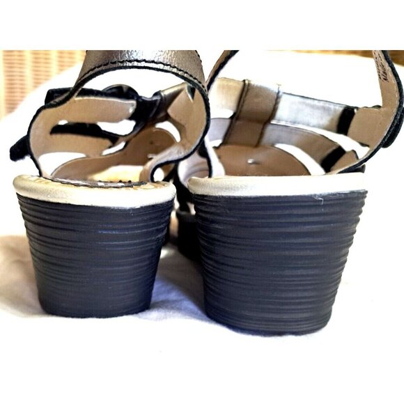 Fly London Women's 9 Bronze Gold Metallic Strappy Sandals 2.5" Wedge Hook & Loop - Picture 4 of 9